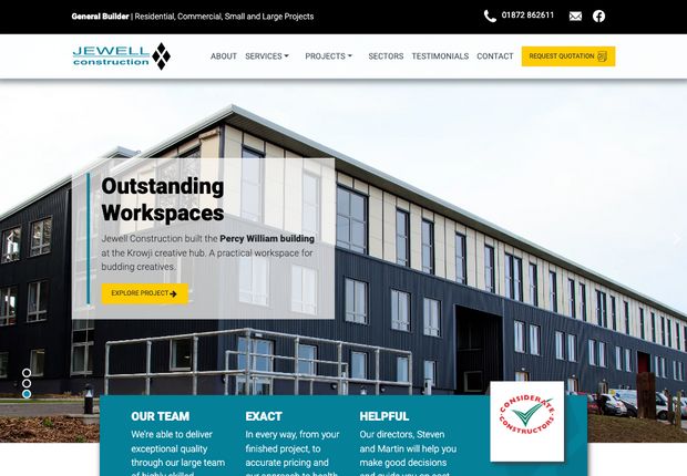 Image of the website for Jewell Construction