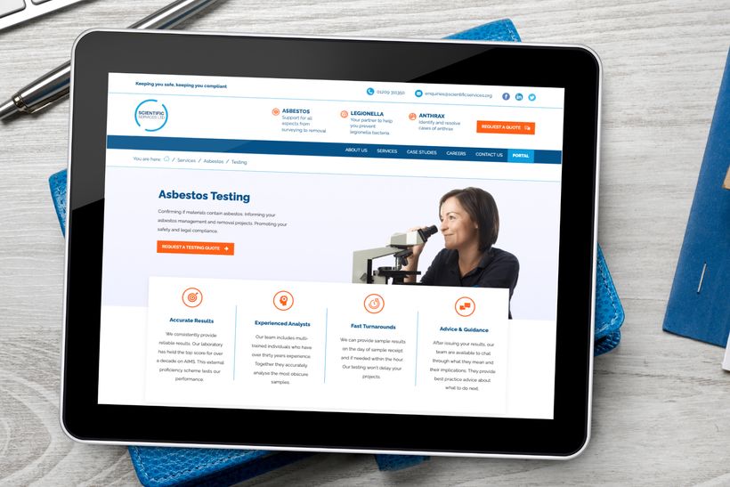 Image of a website on an iPad