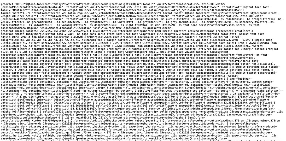 image of minimized CSS with no white space