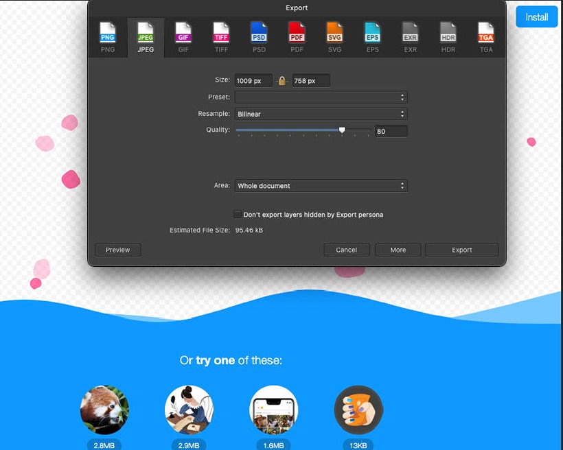 image of affinity photo optimisation