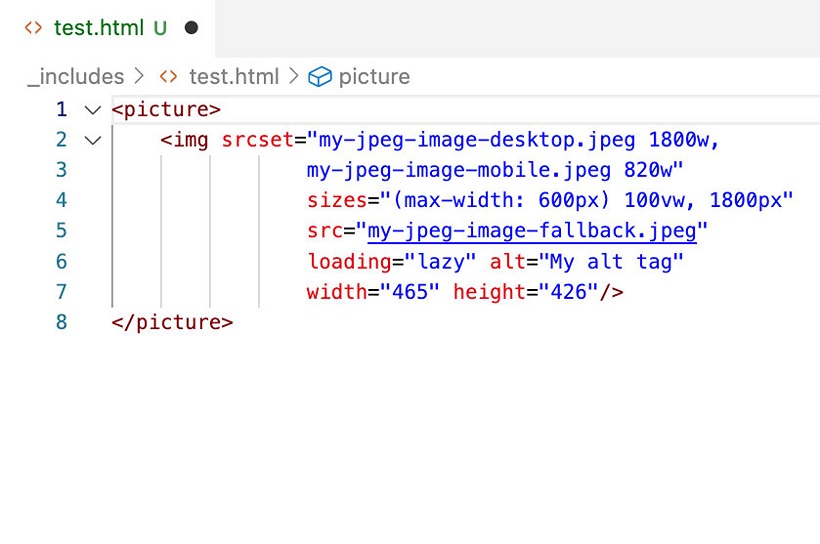 image of picture tag with srcset