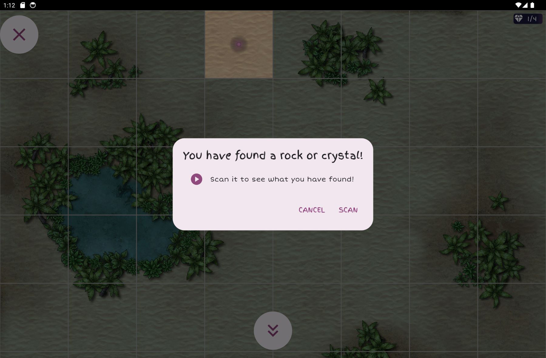 Image of rock or crystal being found on the board